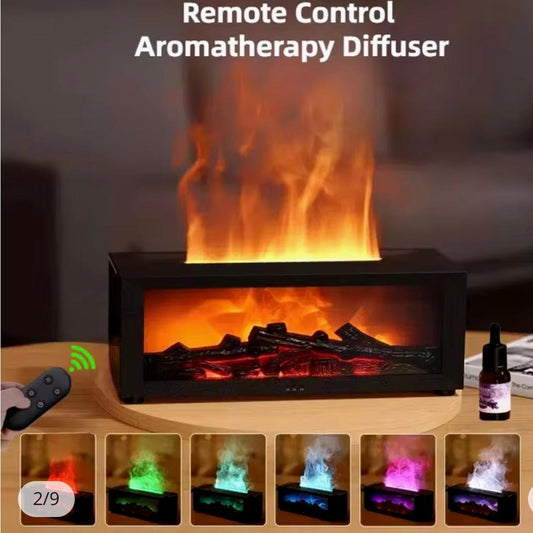 Fireplace Aroma Essential Oil Diffuser Colorful Flame Air Humidifier with Timer Remote for Home Bedroom Office Festival Gifts