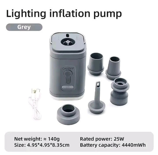 Mini Portable Electric Air Pump with lights，5 air nozzles 2 in1 Wireless air Pump for Mattress Vacuum bag Boat swimming pool toy
