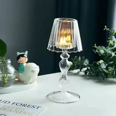 European Style Transparent Glass Desk Lamp Shaped Candlestick.